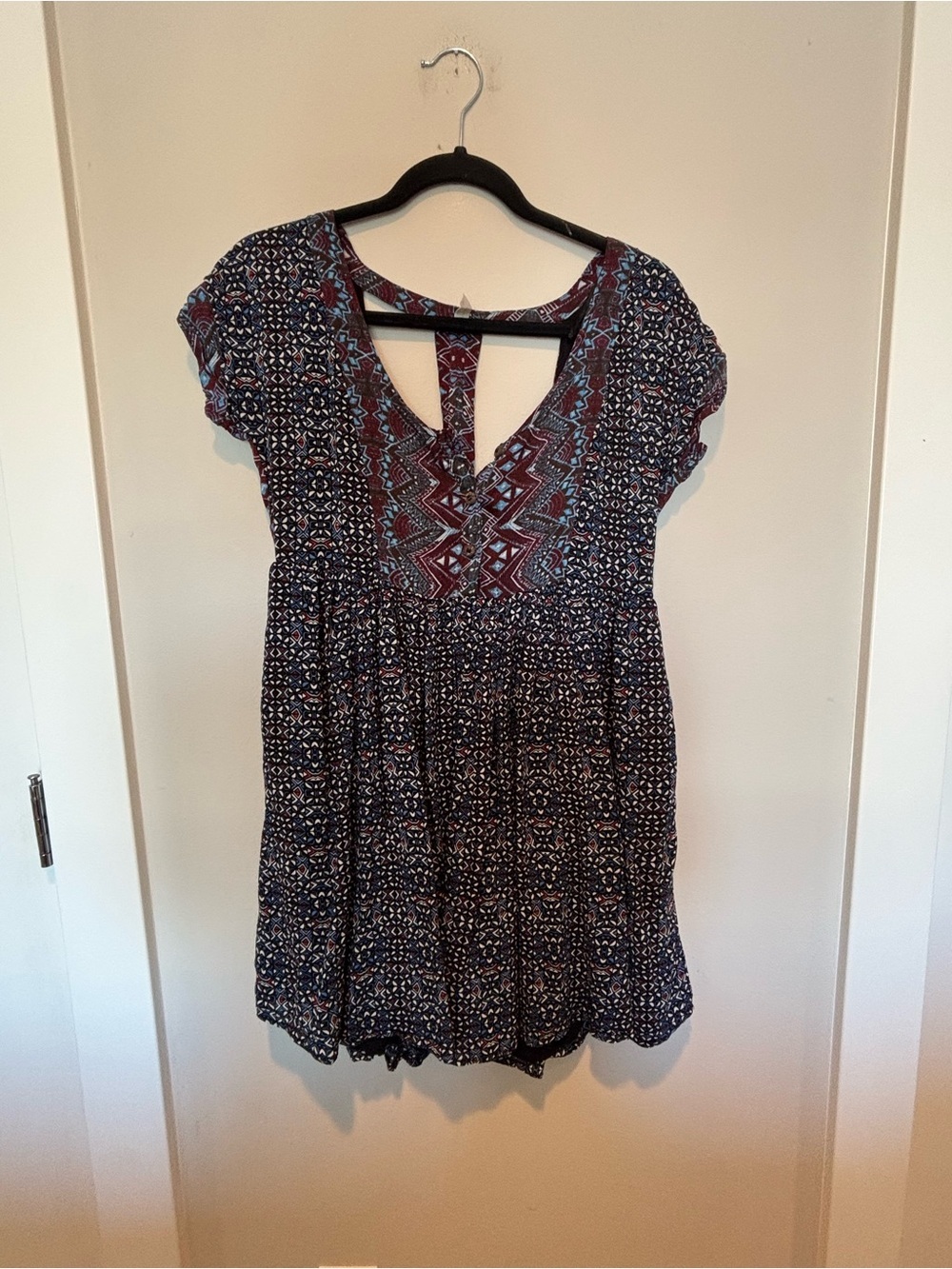 Free People Navy and Burgundy Printed Short Dress